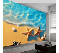 Papier Peint Panoramique Plage Étoile de Mer Coquillages Vagues, Photo Mural Moderne 300L x 210H cm - Papier Peint Décoration de Maison Plage Tropicale pour Salon Chambre Chambre des Enfants Bureau