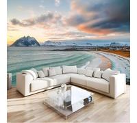 Papier Peint Panoramique Plage Paysage Marin Mural 300x210 cm 3D Papier Peint Intisse Paysages de Montagnes Enneigées Fresque Murale Chambre Coucher Salon Décoration Photo Poster Geant Murale q.5870