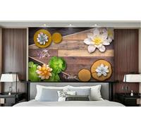 Papier Peint Panoramique Planche De Bois Golden Lotus Goldfish Papier Peint 3D Tapisserie Murale Décoration Chambre Salon -songqians-15694-400cmx260cm