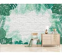 Papier Peint Panoramique Plante à Feuilles de Palmier 450x315 cm 3D Papier Peint Intissé Mur de Briques Blanches Photo Trompe l'oeil Poster Geant Mural Salon Chambre Enfant Chambre a-8351