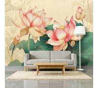 Papier Peint Panoramique Plante Fleurs Et Feuilles De Lotus 400 x 280 cm Papier Peint Photo Intissé, Style Chinois Fresque Murale Décoration, pour Salon Salle De Thé Bureau