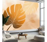 Papier peint panoramique plante ligne monstera, papier peint style bohème amovible imperméable - fresque murale facile à poser - décoration murale pour salon chambre enfant, 300 x 210 cm (L x H)