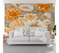 Papier Peint Panoramique Plante Marguerite Pivoine Fleur Poster Geant Mural, Plantes et Fleurs Vintage Papier Peint Intissé Mural pour Salon Canapé TV Fond Décoration Murale 250x175cm(L x H)