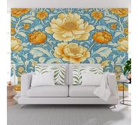 Papier Peint Panoramique Plante Pivoine Fleur Jaune Poster Geant Mural, Plantes Fleurs Feuilles Papier Peint Intissé Mural pour Salon Canapé TV Fond Décoration Murale 250x175cm(L x H)