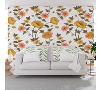 Papier Peint Panoramique Plante Vintage Hibiscus Jaune Poster Geant Mural, Fleurs Vintage Papier Peint Intissé Mural pour Salon Canapé TV Fond Décoration Murale 250x175cm(L x H)