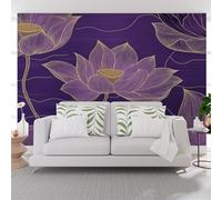 Papier Peint Panoramique Plante Vintage Lotus Violet Papier Peint Intissé Plantes et Fleurs Tapisserie Panoramique Salon, Décoration Murale Chambre, 390x260cm(L x H)