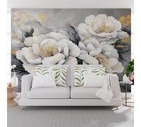 Papier Peint Panoramique Plante Vintage Pivoine Grise Poster Geant Mural, Fleurs Chinoises Vintage Papier Peint Intissé Mural pour Salon Canapé TV Fond Décoration Murale 250x175cm(L x H)