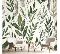Papier Peint Panoramique Plantes À Feuilles Vertes Papier Peint en Soie Art Déco Revêtement Mural pour Salon, Adulte Chambre d'enfants, Restaurant Décoration 450x315cm, Vert