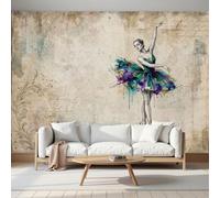 Papier Peint Panoramique Plantes aquarelles vintage, Papier Peint Paroles d'une danseuse de ballet, Fresque Murale Intissée Brun clair Soie Décoration XXL Murale Pour Salon, Chambre, Bureau 200x140cm