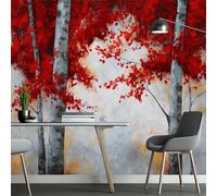 Papier peint panoramique plantes arbres feuilles d’automne, photo mural moderne 250L x 175H cm - Papier peint de maison style peinture à l'huile pour salon, chambre, chambre des enfants, bureau
