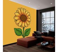 Papier Peint Panoramique Plantes De Dessin Animé Fleurs De Tournesol 500(L) x 280(H) cm, Poster Mural Personnalisé 3D, Papier Peint Jaune pour Salon Chambre d’Enfants Restaurant Décoration Murale