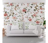 Papier Peint Panoramique Plantes des Feuilles Fleurs Rosier Poster Geant Mural, Plantes Vignes Fleurs Papier Peint Intissé Mural pour Salon Canapé TV Fond Décoration Murale 250x175cm(L x H)
