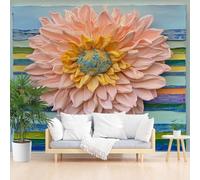Papier Peint Panoramique Plantes et Fleurs en Relief Papier Peint Intissé Poster Mural xxl Rayures Géométrique Peintes Poster Geant Mural pour Salon Chambre Décoration Murale 500x317cm(L x H)