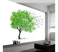 Papier Peint Panoramique Plantes Feuilles Oiseaux, Papier Peint Intissé Minimalisme pour Chambre Salon Salle à Manger Murale 300L x 210H cm - Fond d'écran Photo Moderne Art Mural Salle de Jeux