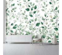 Papier Peint Panoramique Plantes Fleurs Feuilles Vert Papier Peint Photo Mural Intissé, Poster Pour Salon Chambre Tête de Lit Chambre & Couloir, 350 x 256 cm
