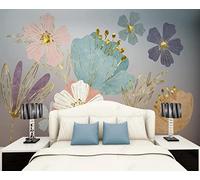 Papier Peint Panoramique Plantes Fleurs Lignes Dorées 300x210cm Papier Peint 3D Intissé Tapisserie Poster Chambre Salon Decoration Murale -MIWEI Wallpaper-ZXY-40315