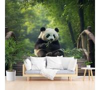 Papier Peint Panoramique Plantes Forêt de Bambous Paysage Vert Papier Peint Intissé Poster Mural xxl Panda Animal Mignon Poster Geant Mural pour Salon Chambre Décoration Murale 350x256cm(L x H)