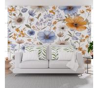 Papier Peint Panoramique Plantes Naturel Fleurs Feuilles Poster Geant Mural, Plantes Et Hibiscus Vintage Papier Peint Intissé Mural pour Salon Canapé TV Fond Décoration Murale 250x175cm(L x H)