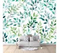 Papier Peint Panoramique Plantes Ombre Fleurs Art Brume 400 x 280 cm - Vert Clair Poster Géant Mural Intissé Effet 3D Trompe l'œil - Décoration Murale pour Salon, Chambre d'Enfant & Salle à Manger