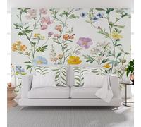 Papier Peint Panoramique Plantes Peintes Feuilles D'Hibiscus Papier Peint Intissé Plantes, Fleurs, Feuilles Tapisserie Panoramique Salon, Décoration Murale Chambre, 250x175cm(L x H)