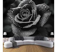 Papier Peint Panoramique Plantes Rétro 3D Soie, 350×256cm Goutte D'Eau Rose Noire Grande Mural, pour Salon, Étude, Chambre d'enfant, Chambre Décoration Poster Papier Peint, Noir