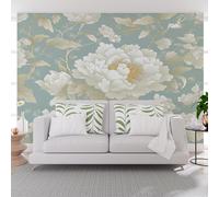 Papier Peint Panoramique Plantes Vintage Chinoises Pivoine Poster Geant Mural, Fleurs Bleues Naturel Papier Peint Intissé Mural pour Salon Canapé TV Fond Décoration Murale 250x175cm(L x H)