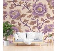 Papier Peint Panoramique Plantes Vintage Fleurs Feuilles Poster Geant Mural, Fleur de Pivoine Naturel Papier Peint Intissé Mural pour Salon Canapé TV Fond Décoration Murale 500x317cm(L x H)