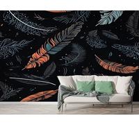 Papier Peint Panoramique Plumes Bohème 3D - Motif Abstrait Ethnique Style - Décoration Murale pour Salon & Chambre, Intissé Autocollant Papier Mural, 400x280 cm M-957