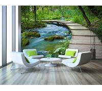 Papier Peint Panoramique Pont d'arbres, 350x250cm Poster Geant Mural 3D, Tapisserie Photo Peinture Murale, Papier Peint Fresque pour Salon Chambre Toile Fond