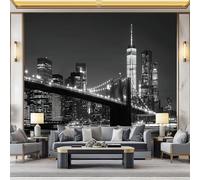 Papier Peint Panoramique Pont De Brooklyn Gris 200x140 cm Papier Peint Photo Mural Intissé, Poster Tapisserie Mural Personnalisé 3D Pour Salon Chambre Décoration Murale