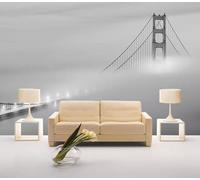 Papier Peint Panoramique Pont De Brouillard Nuageux Noir Et Blanc Papier Peint 3D Tapisserie Mural Salon Chambre Décoration Murale -ZX15618-250x175cm