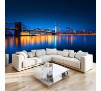 Papier Peint Panoramique Pont Nuit Skyline Urbaine, Papier Peint Intissé Paysage Urbain - Affiche Géante Decoration 400 x 280 cm pour Salon Chambre Chambre D'Enfant Décoration Murale