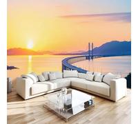 Papier Peint Panoramique Pont Transocéanique Papier Peint Intissé Fresque Murale 3D Coucher De Soleil Paysage Wallpaper 200x140cm Pour Salon Chambre Bureau Décoration Murale Poster Intérieure 3H575