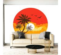 Papier Peint Panoramique Pop Beach Tropical Papier Peint Poster Mural 3D, 200 x 140 cm Murale Intissé Fresque pour Salon Chambre Toile Fond TV Installation Facile Couleur orange