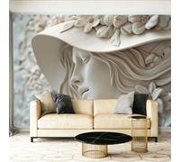 Papier Peint Panoramique Portrait Fleurs Relief Papier Peint Taille Personnalisée 400 x 280 cm Pour Salon Chambre Décoration Murale, Chambre Chambre D'Enfant Style FrançaisCrme