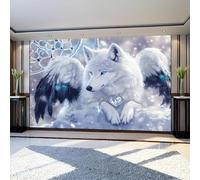 Papier Peint Panoramique Poster Géant animal loup blanc200 x 140 cm Thème De L'Amour 3D Tapisserie Photo Intissée Fresque Salon Chambre Fond TV