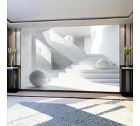 Papier Peint Panoramique Poster Géant Boule de pierre d'escalier géométrique 350 x 256 cm Blanc Grisâtre 3D Tapisserie Photo Intissée Fresque Salon Chambre Fond TV