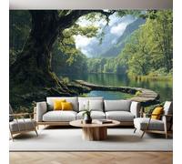 Papier Peint Panoramique Poster Géant Mural Paysage forestier et lacustre 350 x 256 cm vert 3D Tapisserie Photo Intissée Fresque Salon Chambre Fond TV