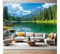 Papier Peint Panoramique Poster Géant Paysage forestier et lacustre 400 x 280 cm vert 3D Tapisserie Photo Intissée Fresque Salon Chambre Fond TV