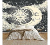 Papier peint Panoramique pour Enfant 150 x 105 cm Gris foncé - Photo Murale Soleil et Lune Étoile Rétro - Revêtement Mural Décoratif - Décoration pour Salon Chambre Cuisine Salle de Bain Ado