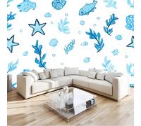 Papier peint Panoramique pour Enfant 150 x 105 cm - Photo Murale Style anime Animaux bleus - Revêtement Mural Décoratif - Décoration pour Salon Chambre Cuisine Salle de Bain Ado