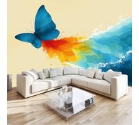 Papier peint Panoramique pour Enfant 200 x 140 cm - Photo Murale Abstrait Aquarelle Vagues Papillon - Revêtement Mural Décoratif - Décoration pour Salon Chambre Cuisine Salle de Bain Ado