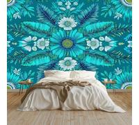 Papier peint Panoramique pour Enfant 200 x 140 cm - Photo Murale Feuilles de palmier floral couleur turquoise - Revêtement Mural Décoratif - Décoration pour Salon Chambre Cuisine Salle de Bain Ado