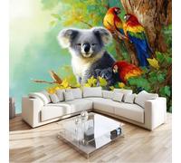 Papier peint Panoramique pour Enfant 200 x 140 cm - Photo Murale Forêt tropicale Animaux Koalas Oiseaux - Revêtement Mural Décoratif - Décoration pour Salon Chambre Cuisine Salle de Bain Ado