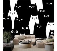Papier peint Panoramique pour Enfant 200 x 140 cm - Photo Murale Silhouette de chat noir design mignon - Revêtement Mural Décoratif - Décoration pour Salon, Chambre, Cuisine, Salle de Bain, Ado