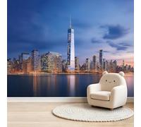 Papier peint Panoramique pour Enfant 200 x 140 cm - Photo Murale Skyline de New York architecture nocturne - Revêtement Mural Décoratif - Décoration pour Salon, Chambre, Cuisine, Salle de Bain, Ado