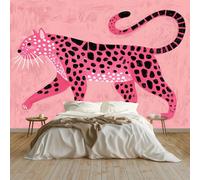 Papier peint Panoramique pour Enfant 200 x 140 cm Rose clair - Photo Murale Animal Ocelot Guépard Faune - Revêtement Mural Décoratif - Décoration pour Salon Chambre Cuisine Salle de Bain Ado