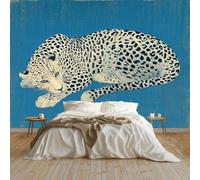 Papier peint Panoramique pour Enfant 250 x 175 cm Bleu - Photo Murale Guépard animal faune style japonais - Revêtement Mural Décoratif - Décoration pour Salon Chambre Cuisine Salle de Bain Ado