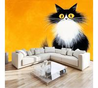 Papier peint Panoramique pour Enfant 250 x 175 cm Orange - Photo Murale Chats de dessin animé Animaux mignons - Revêtement Mural Décoratif - Décoration pour Salon Chambre Cuisine Salle de Bain Ado