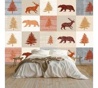 Papier peint Panoramique pour Enfant 250 x 175 cm - Photo Murale Style patchwork country animaux grille - Revêtement Mural Décoratif - Décoration pour Salon Chambre Cuisine Salle de Bain Ado